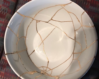 Kintsugi Bowl with Gold Leaf, Large Decorative Show Piece