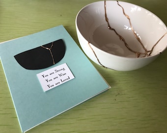 Kintsugi Bowl Gift Set with Card: Gold Repair, Decorative Bowl