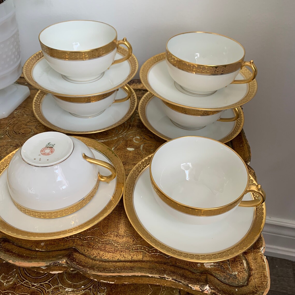 Set of 7 Antique Gold Limoges Teacups and Saucers Etsy