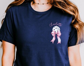 Custom Pickleball Shirt for Women, Personalized Pickleball Tee, Pickleball Lover Gift, Bow Pickleball T-Shirt, Coquette, Pickleball Team