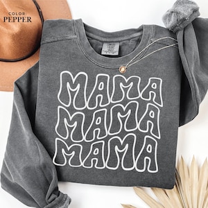 Retro Wavy Mama Comfort Colors Sweatshirt, Vintage Mama Sweater, Mothers Day Gift, Trendy Mom Crewneck, Gift for Mom, Cute Mom Shirt