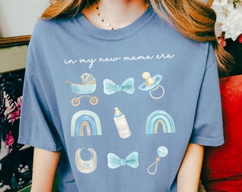 In My New Mama Era T-Shirt, Comfort Colors Baby Shower Tee, Boy & Girl Mom Gift, Mother’s Day Shirt, Newborn Essentials, Bow Decor Shirt