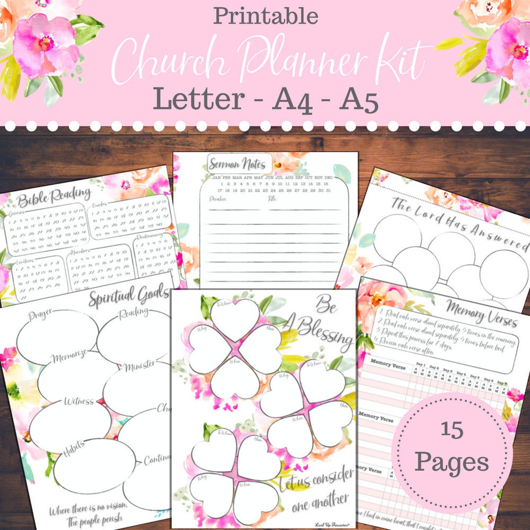 Floral Printable Church Planner Kit Bible Reading Plan, Prayer Requests ...