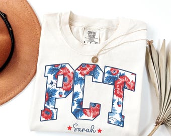 Custom PCT 4th of July Shirt, Patient Care Technician Tee, Comfort Colors USA, Patriotic PCT Gift, Nurse Appreciation, Floral American Tee