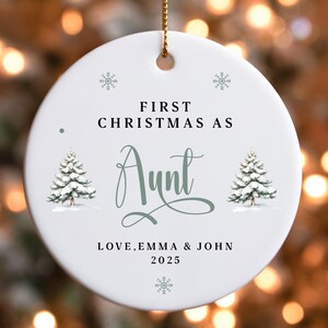 First Christmas as Aunt Ornament, Personalized Auntie Keepsake, Custom Ornament for New Aunt, Babys First Christmas Gift, Aunt Ornament
