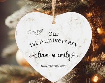 1st Anniversary Ornament, Personalized One Year Wedding Gift for Couple, Paper Anniversary Keepsake, Custom First Year Married Ornament