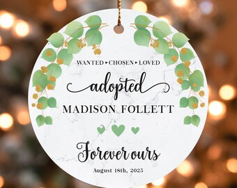 Adoption Ornament, Personalized Adoption Gift for New Parents, Gotcha Day Keepsake, Forever Family Christmas Ornament, Officially Adopted