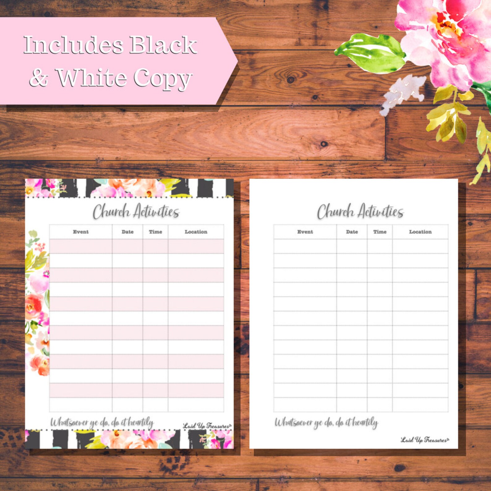 Floral Printable Church Planner Kit Bible Reading Plan, Prayer Requests ...