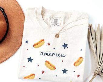 4th of July Hot Dog Shirt, Funny Patriotic T-Shirt, Comfort Colors® 4th of July Tee, Summer BBQ Shirt, Independence Day Outfit, USA Shirt