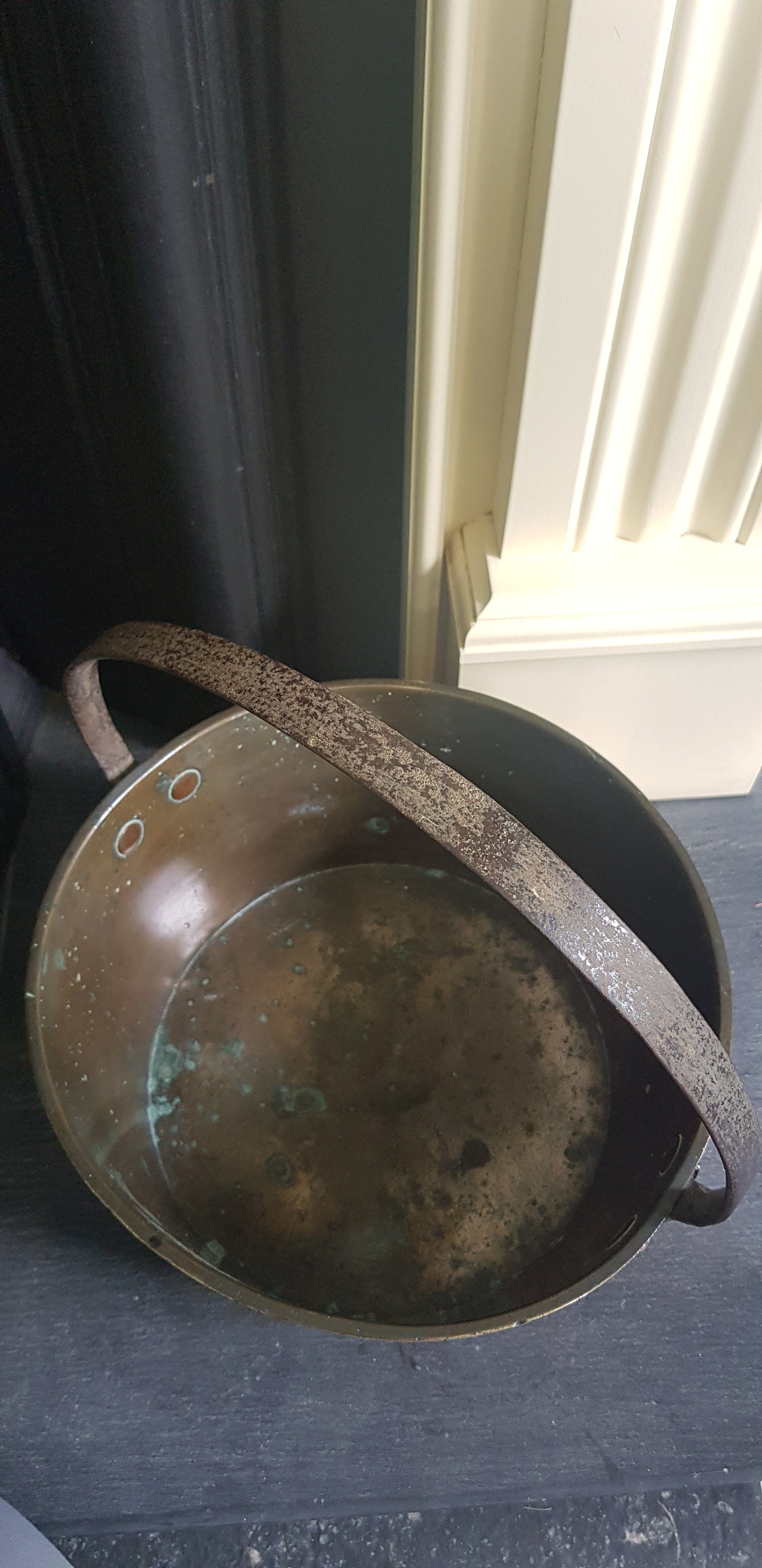 Vintage brass jam pan with fixed cast iron handle. Etsy