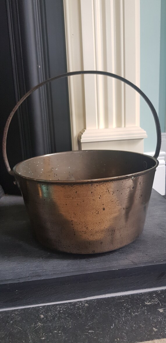 Vintage brass jam pan with fixed cast iron handle. Etsy