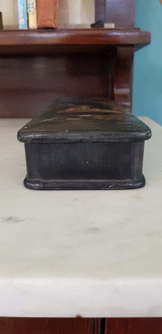 Antique Victorian black papier mache lacquer ware… - image 6