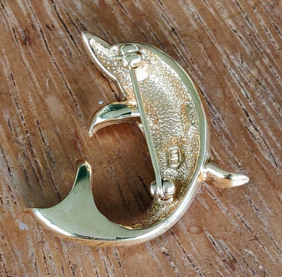 Broche Dauphin Signée Atwood & Sawyer - Cristal Et Doré - Neuf Sans Emballage