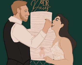 Personalized Custom Photo To Cartoon Drawing Couple, Family, Anniversary Caricature from Photo – Digital File
