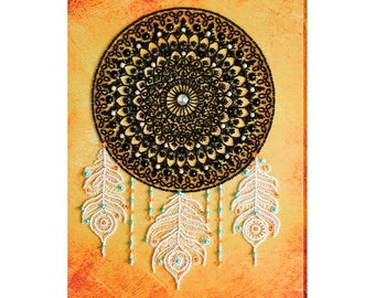 DIY Bead Embroidery Kit, Mandala Black Lace Dreamcatcher, Needlepoint kit, Home decor, Beading Embroidery art, Beaded painting set