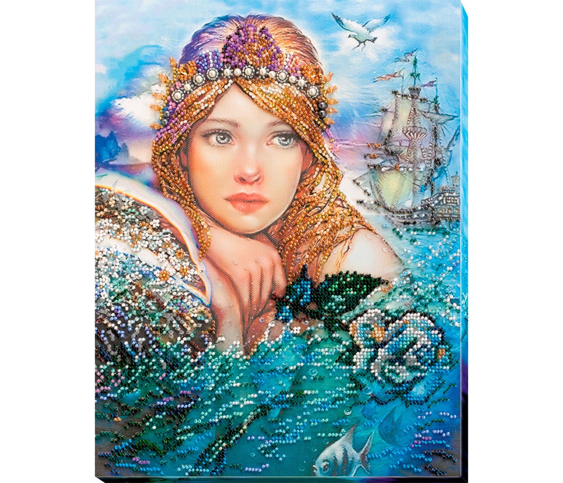 Mermaid DIY Bead Embroidery Kit DIY Gift Idea Needlepoint Etsy