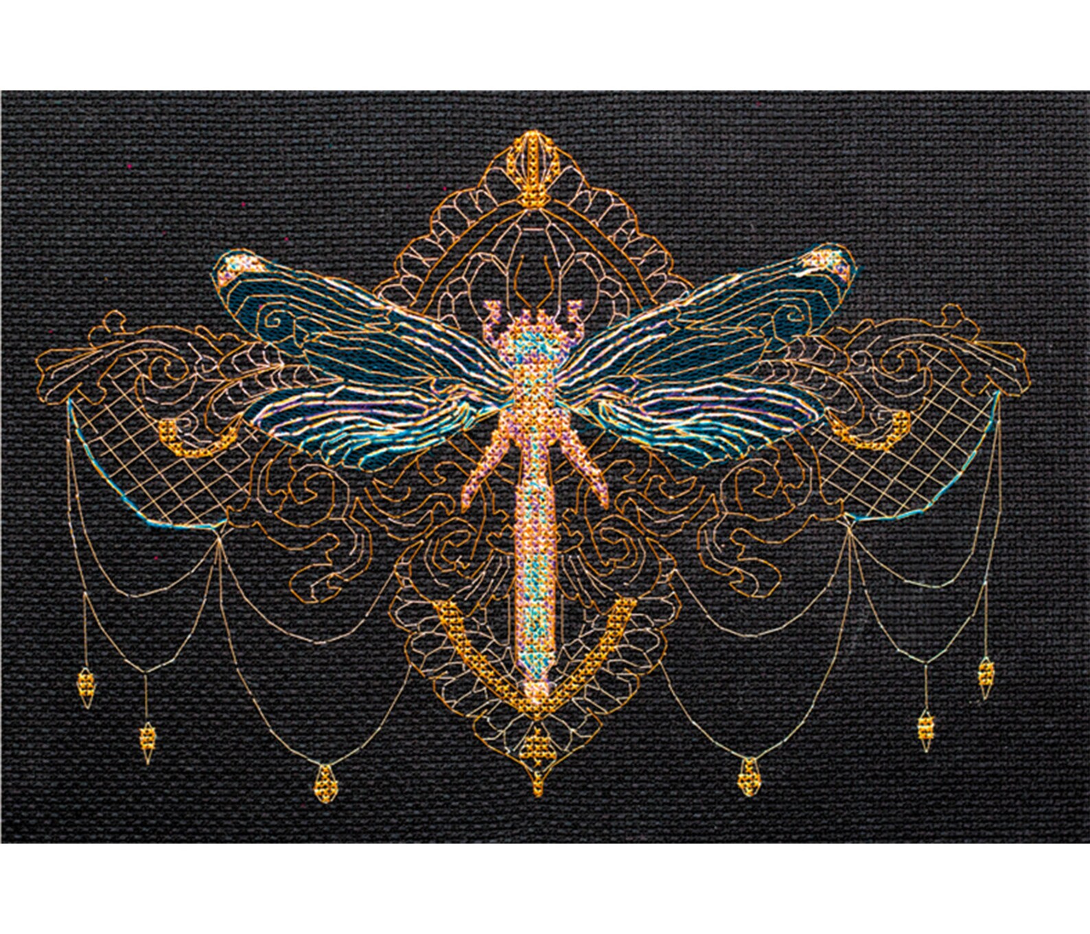 Cross Stitch Kit Golden Dragonfly Modern Embroidery Kit Etsy