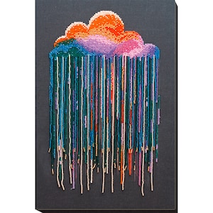 DIY Bead Embroidery Kit, Zillions of drops / Colorful rain, Needlepoint kits Home wall decor Embroidery art Needlework beading on art canvas