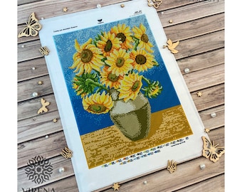 DIY Bead Embroidery Kit: Van Gogh Sunflowers Needlepoint (14.4x10.6 inch) Beadwork, Beading kit