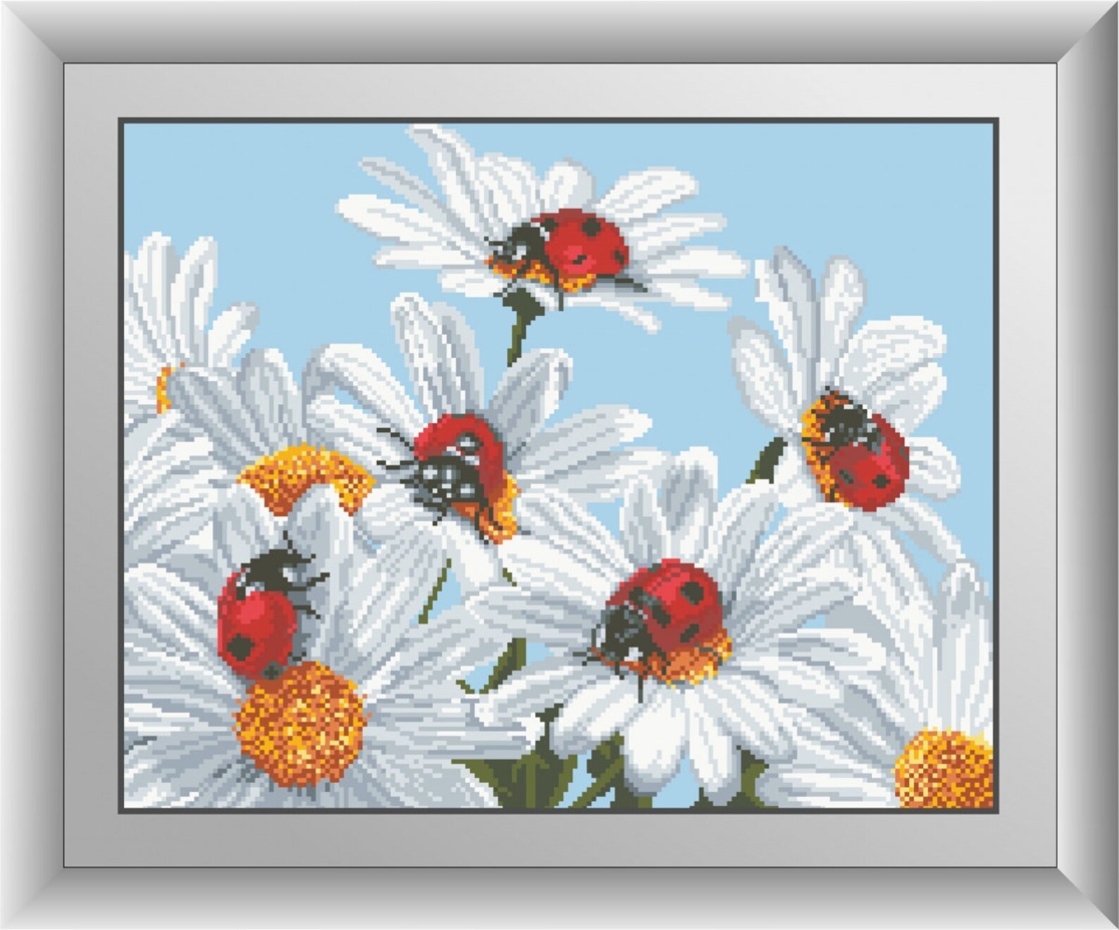 Вышивки схемы наборы купить. Вышивка ромашки. Ромашки, набор для вышивания. Вышивка Божья коровка на ромашке. Вышивка крестиком ромашки.