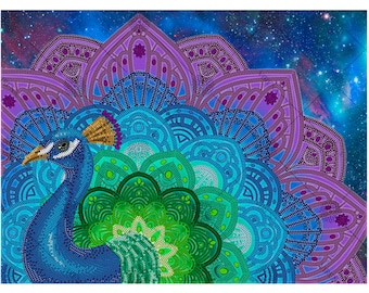 Peacock Bead Embroidery Kit: DIY Needlepoint Art, Beadwork, Beading kit