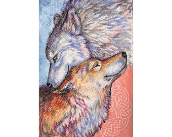 DIY Bead Embroidery Kit Wolf tenderness, Animal Needlepoint kits Embroidery art Beaded painting set Needlepoint beading