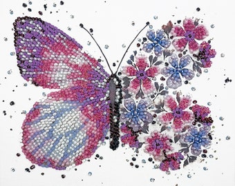 Kit de bordado de cuentas para hacer tú mismo, mariposa rosa, kits de bordado para hacer tú mismo, decoración del hogar, arte de bordado, juego de pintura con cuentas