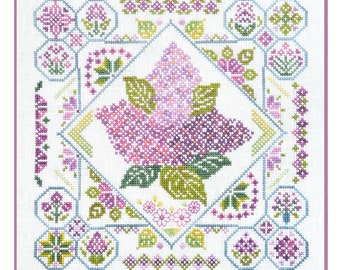 Kit de punto de cruz contado para hacer uno mismo, muestrario primitivo de flores lilas, kit de manualidades y bordado