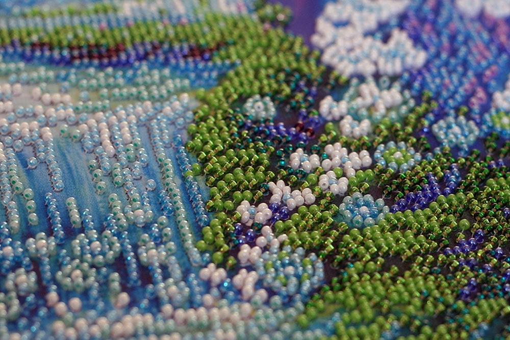 Bead Embroidery Kit Flowers DIY Craft Kit Seed Beads Needlepoint a4-k-1328