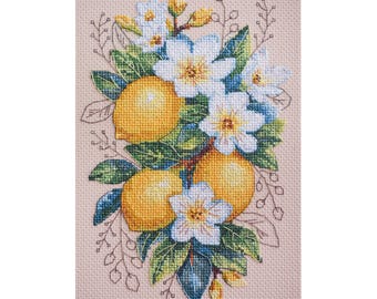 Cross Stitch Kit DIY: Lemons, Botanical Modern Embroidery Needlework kit Art craft