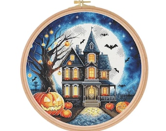 Cross Stitch Kit Halloween night: Modern Embroidery, Art crafts Needlepoint kit
