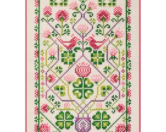 DIY Counted Cross Stitch Kit, Clover Flower Primitive Sampler, Art crafts Needlework kit