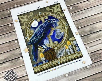 Mystical Raven Bead Embroidery DIY Kit, Beadwork Beading kit (14.4x10.6 inch)