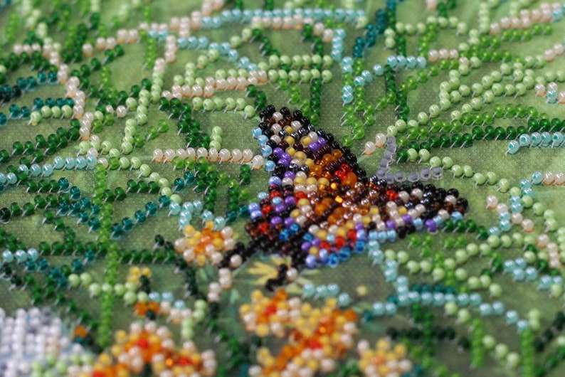 Beaded painting set Embroidery art Fox and butterfly DIY Bead Embroidery Kit Forest Animals Home wall decor Needlepoint kits