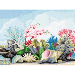 Cross Stitch Kit Сorals, Modern Hand Embroidery Kit, Counted cross stitch full kit, Art crafts kit, Needlepoint kit, Coastal Wall Decor
