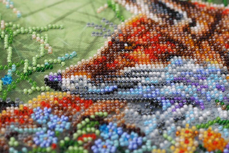 Beaded painting set Embroidery art Fox and butterfly DIY Bead Embroidery Kit Forest Animals Home wall decor Needlepoint kits