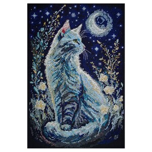 Cross Stitch Kit Cat Modern Embroidery Kit, Counted cross stitch full kit, Art crafts kit, Needlepoint kit