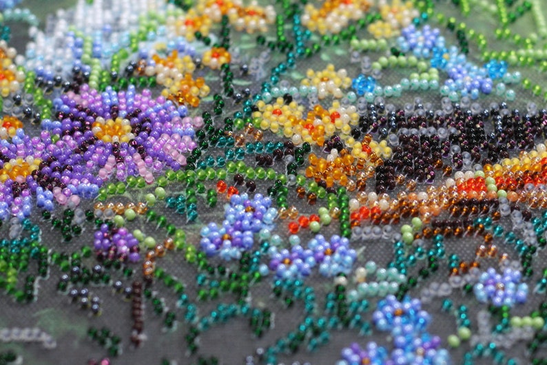 Beaded painting set Embroidery art Fox and butterfly DIY Bead Embroidery Kit Forest Animals Home wall decor Needlepoint kits