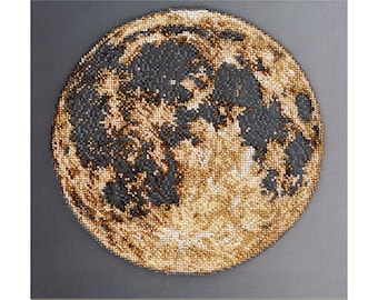 DIY Bead Embroidery Kit, Moon, Needlepoint kits Home wall decor Embroidery art Needlework beading on art canvas