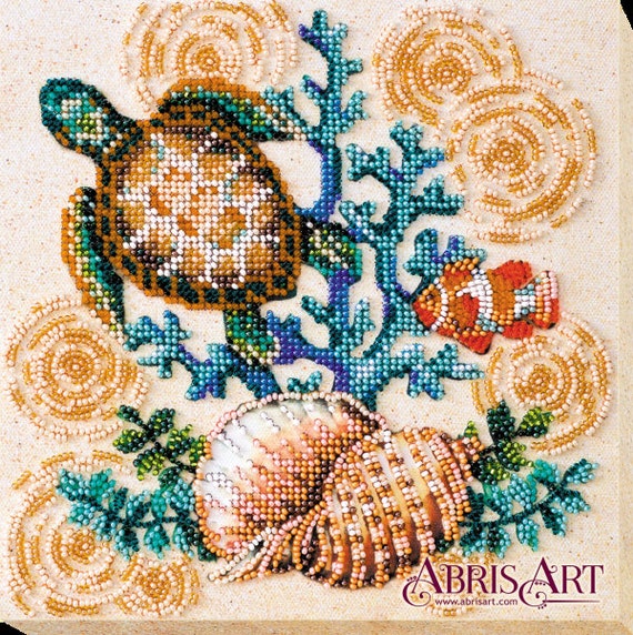 DIY Bead Embroidery Kit Tropical Sea Turtle DIY Gift Idea