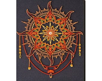 曼荼羅アートビーズ装飾作品 太陽の曼荼羅 DIY ビーズ刺繍キット、カラフルなニードルポイント