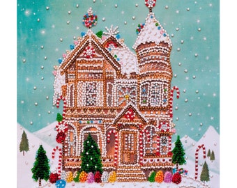 Christmas DIY Bead Embroidery Kit, Gingerbread house, DIY gift idea Needlepoint kits Home decor Embroidery art Beaded painting set