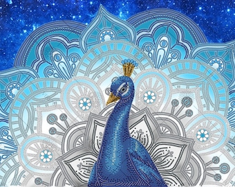 Peacock Bead Embroidery Kit: DIY Needlepoint Art, Beadwork, Beading kit (14.4x10.6 inch)
