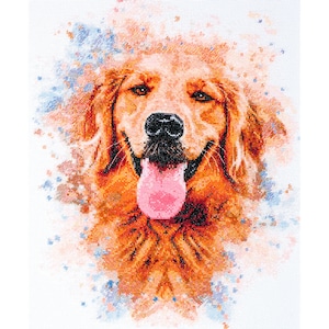 Labrador Cross Stitch Kit, Golden Retriever, Dog Modern Embroidery Kit, Counted cross stitch full kit, Art crafts kit, Needlepoint kit