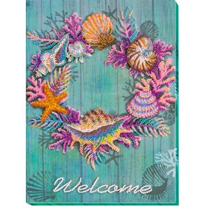 DIY Bead Embroidery Kit, Welcome Wreath of shells, DIY gift idea Needlepoint kit Home decor Embroidery art Needlework beading