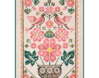 DIY Counted Cross Stitch Kit, Mallow Flower Primitive Sampler, Art crafts Needlework kit