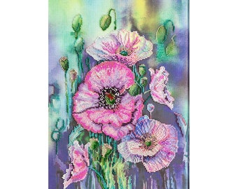DIY Bead Embroidery Kit, Delicate poppies, DIY gift idea, Needlepoint kits, Modern Home wall decor, Embroidery art, Beaded painting set