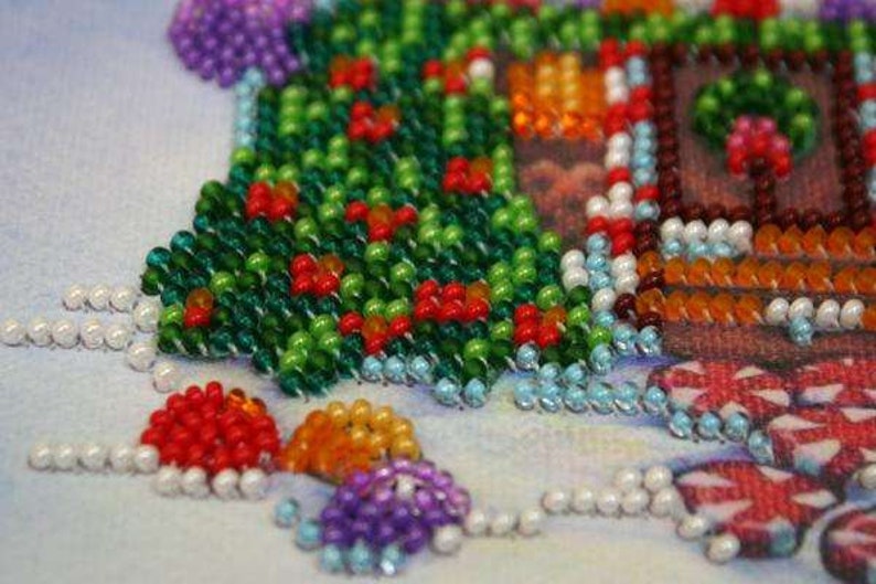 DIY Bead Embroidery Kit Christmas Bead Kit Gingerbread House DIY Gift