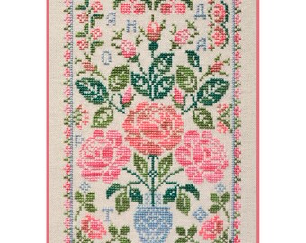 DIY Counted Cross Stitch Kit, Roses Floral Primitive Sampler, Art crafts Needlework kit