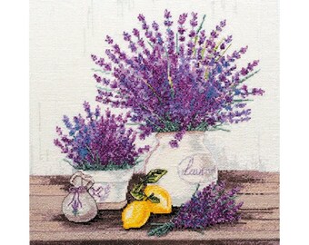 DIY Cross Stitch Kit, Lavender / Aroma of Provence, Modern Embroidery Kit, Counted cross stitch full kit, Art crafts kit, Needlepoint kit